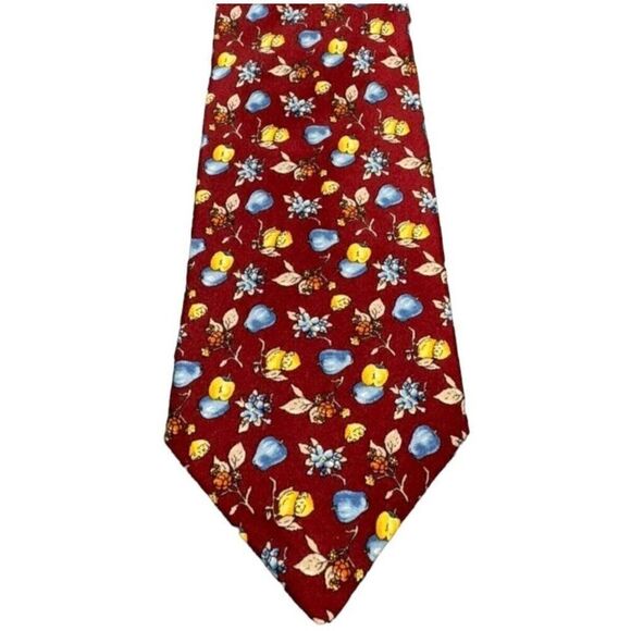 Burberry‎ Mens Tie Red Silk Professional Fruit Fall Printed Career Tie London - Picture 1 of 9